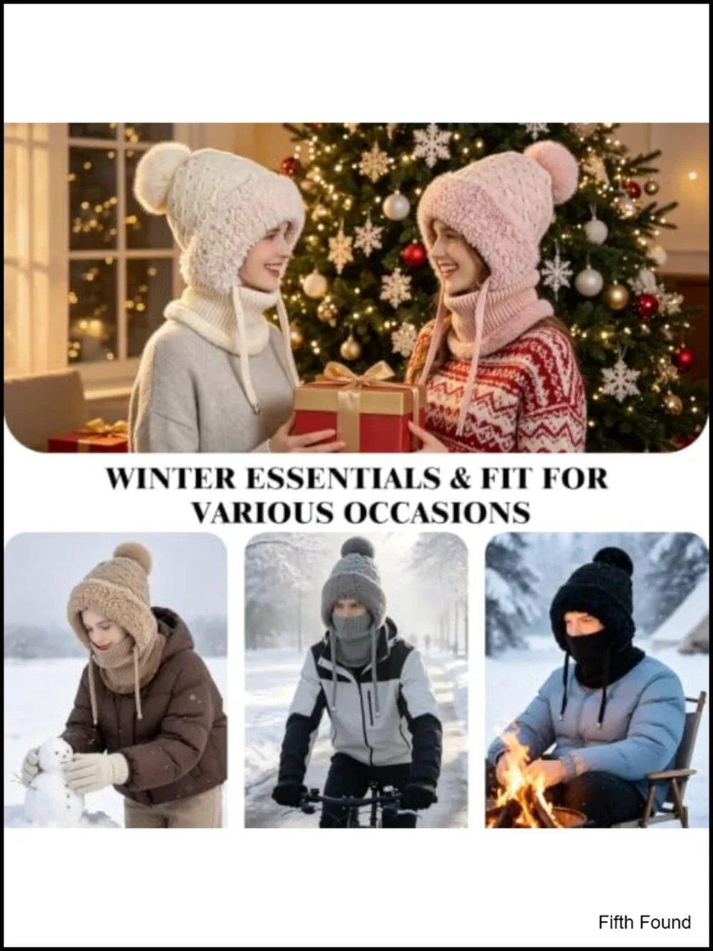 3-in-1 Knit Beanie Hat with Scarf & Mask Balaclava Women Winter